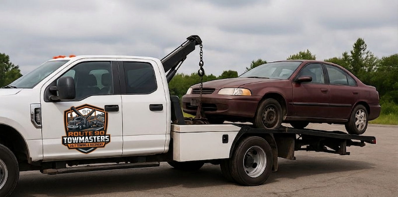 Tow truck ready for junk car pickup in Chicago